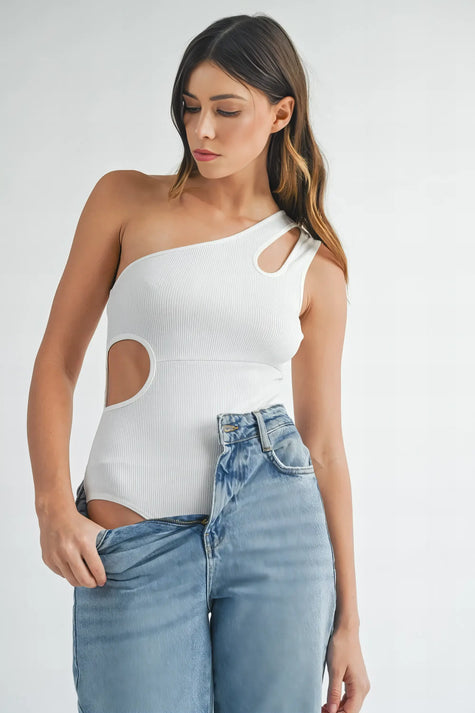 SleekSlice White Cutout Bodysuit