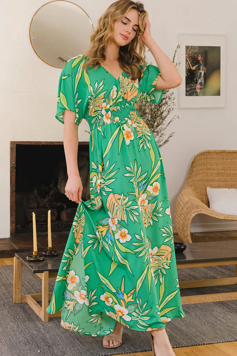 FloralTwirl Green Multi Maxi Dress